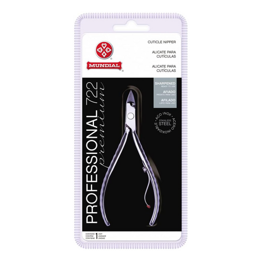 Mundial Professional Cuticle Nipper 722-PR - High Precision Stainless Steel, Salon Quality, Ergonomic Handle