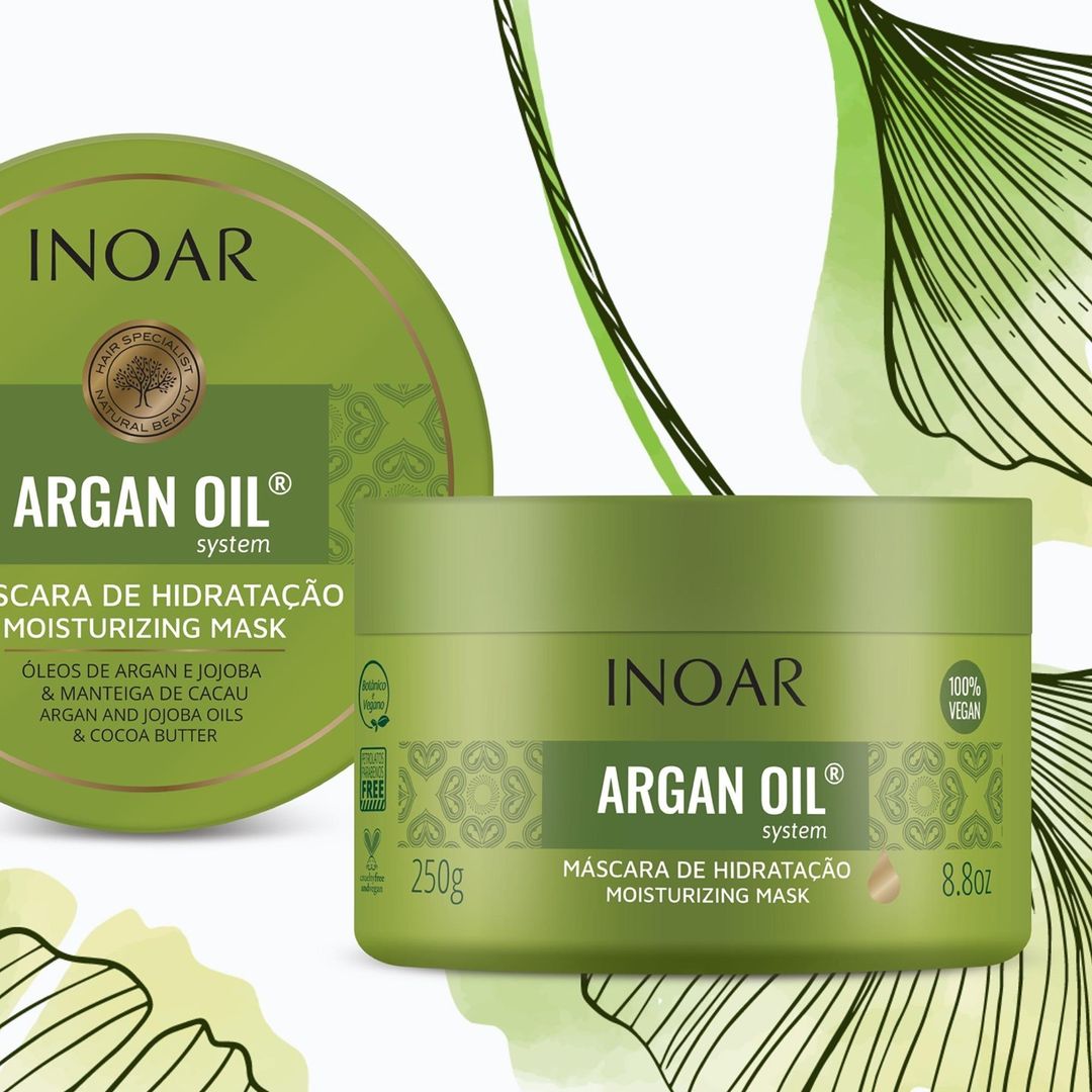 Inoar Argan Oil System Kit - Shampoo, Conditioner, Leave-in and Hair Mask