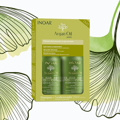 Inoar Argan Oil System Kit - Shampoo, Conditioner, Leave-in and Hair Mask